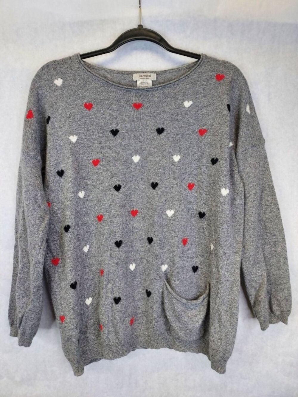 Bartolini Wool Cashmere Heart Sweater Women's L Made in Italy Soft Knit Preppy